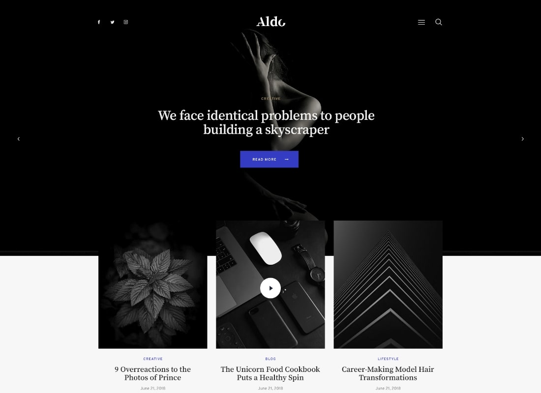 Aldo | Black and White Gutenberg Blog WordPress Theme Website Template