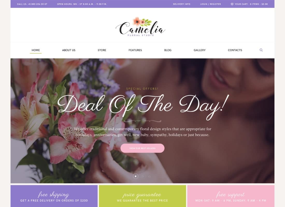Camelia | A Floral Studio Florist WordPress Theme Website Template
