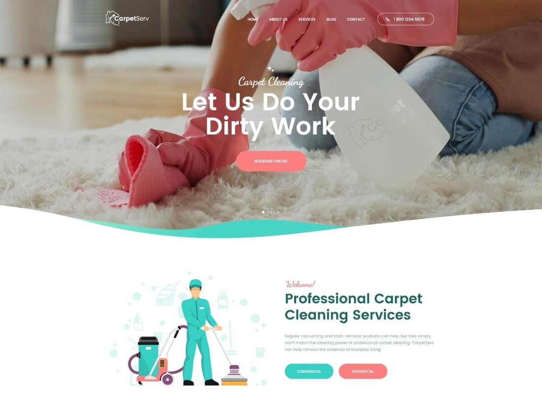 CarpetServ | Cleaning Company & Janitorial Services WordPress Theme Website Template