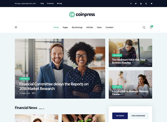 Coinpress | ICO Cryptocurrency Magazine & Blog WordPress Theme Website Template