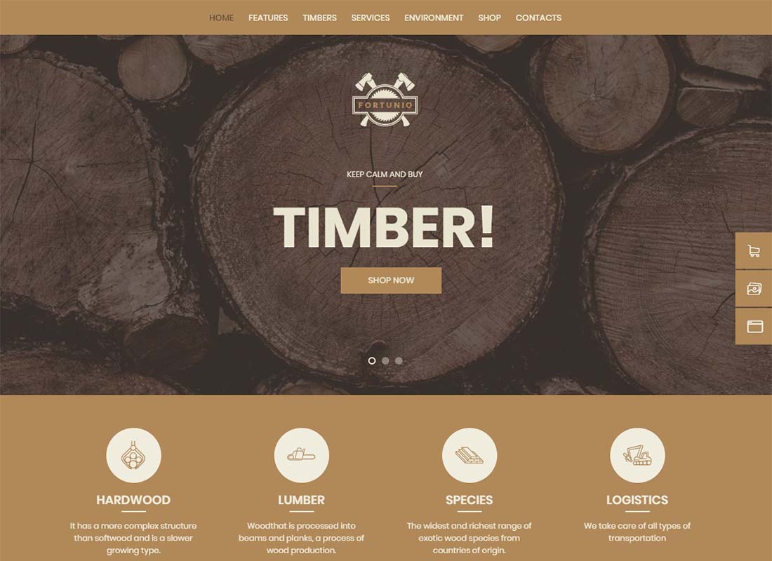 Fortunio - Timber / Forestry / Wood Manufacture WordPress Theme Website Template