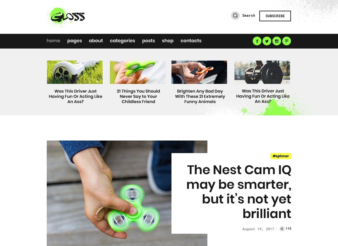 Gloss | Viral News Magazine WordPress Blog Theme + Shop Website Template