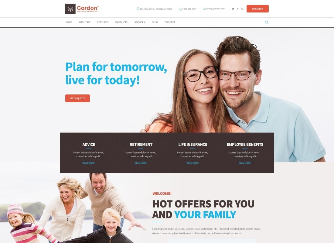 Gordon | Investments & Insurance Company WordPress Theme  Website Template