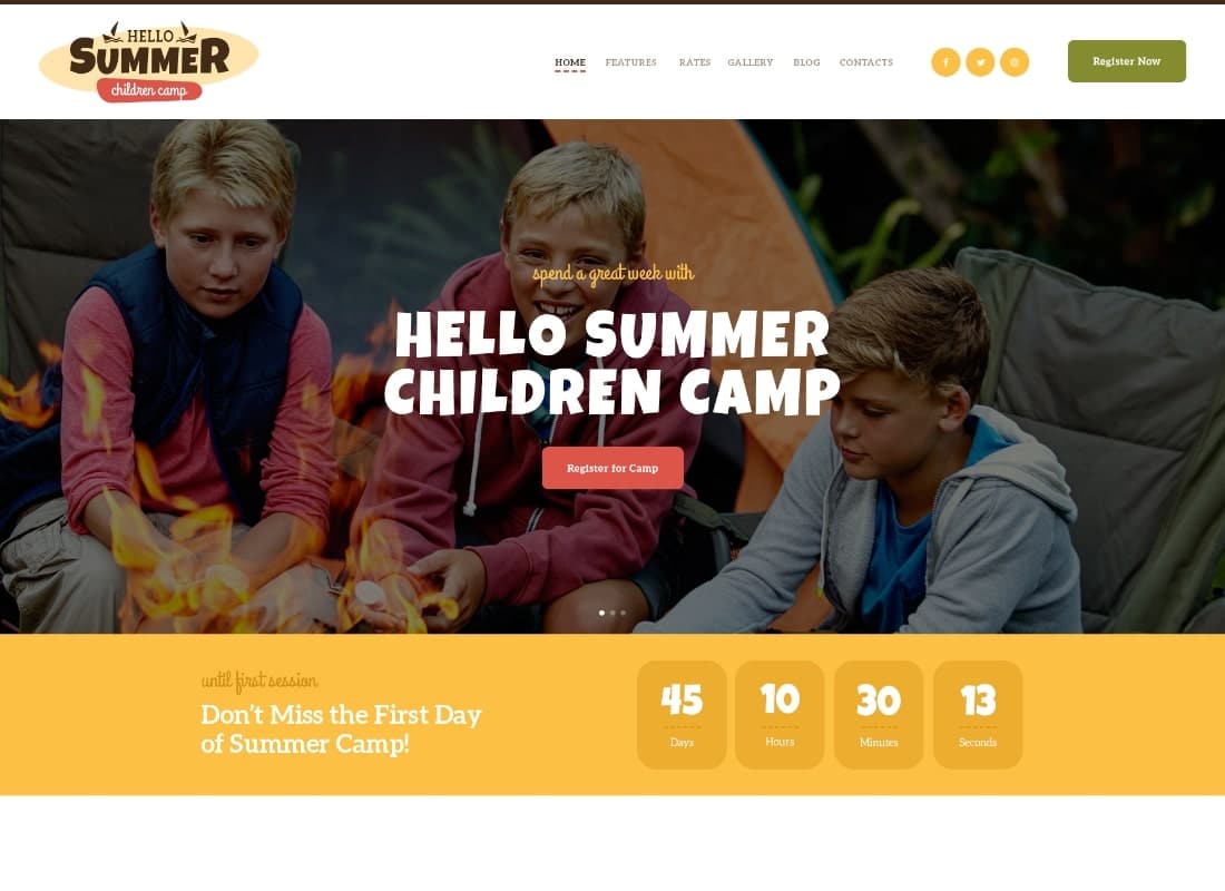 Hello Summer | A Children's Camp WordPress Theme Website Template