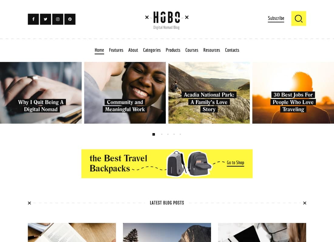 Hobo | Digital Nomad Travel Lifestyle Blog WordPress Theme Website Template