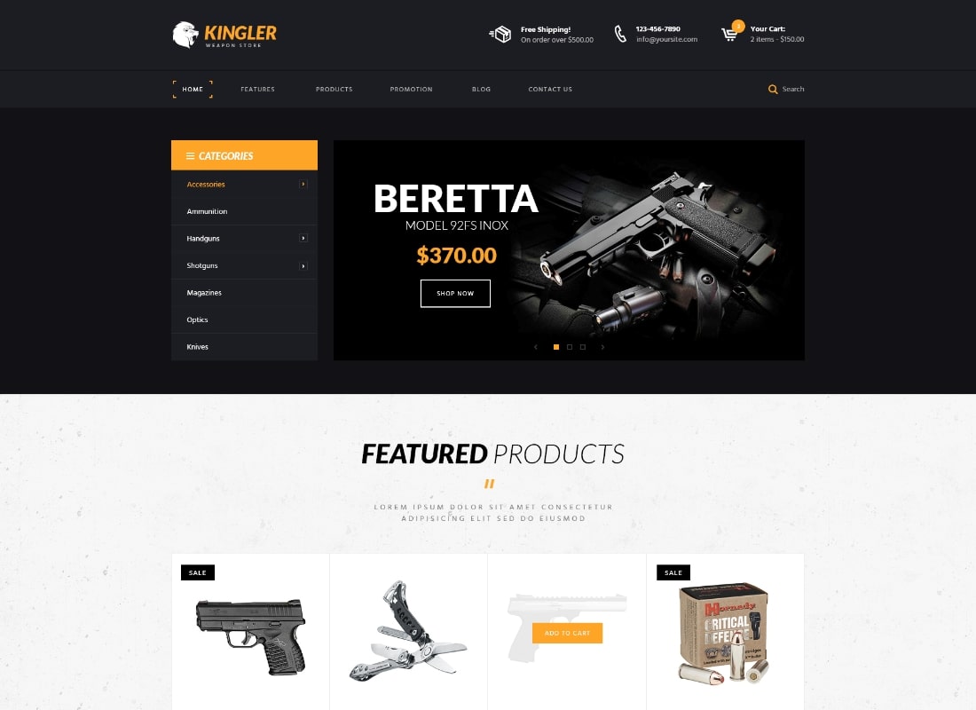 Kingler | Weapon Store & Gun Training WordPress Theme Website Template