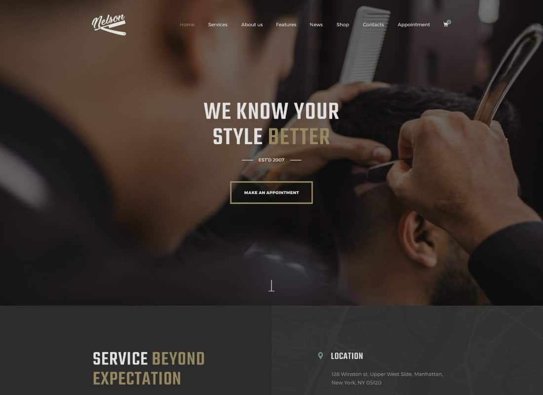 Nelson - Barbershop Hairdresser, Tattoo & Beauty Salon WordPress Theme Website Template