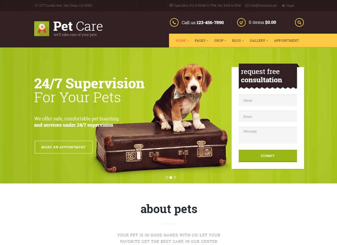 Pet Care | Grooming, Hotel, Hospital & Shop Website Template