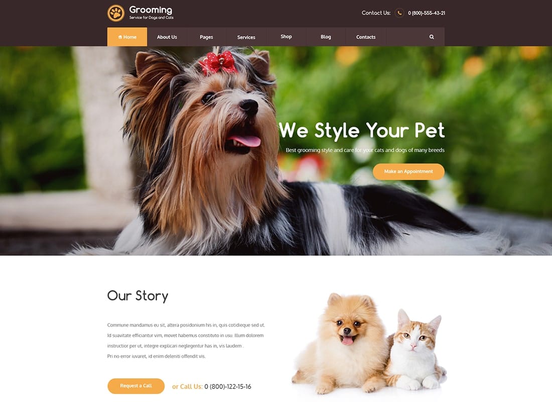 Pet Grooming / Pet Shop / Veterinary WordPress Theme Website Template
