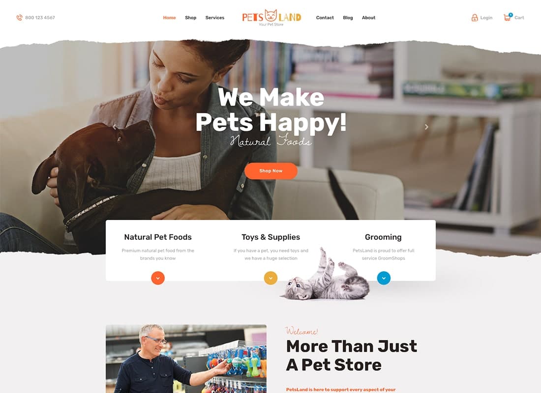 Pets Land | Pet Shop & Veterinary WordPress Theme Website Template
