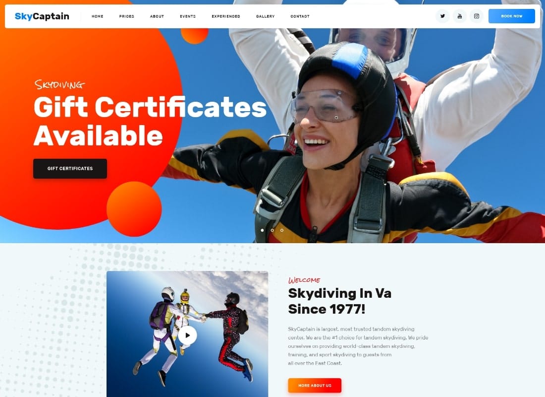 SkyCaptain | Skydiving & Extreme Flying Sports WordPress Theme Website Template