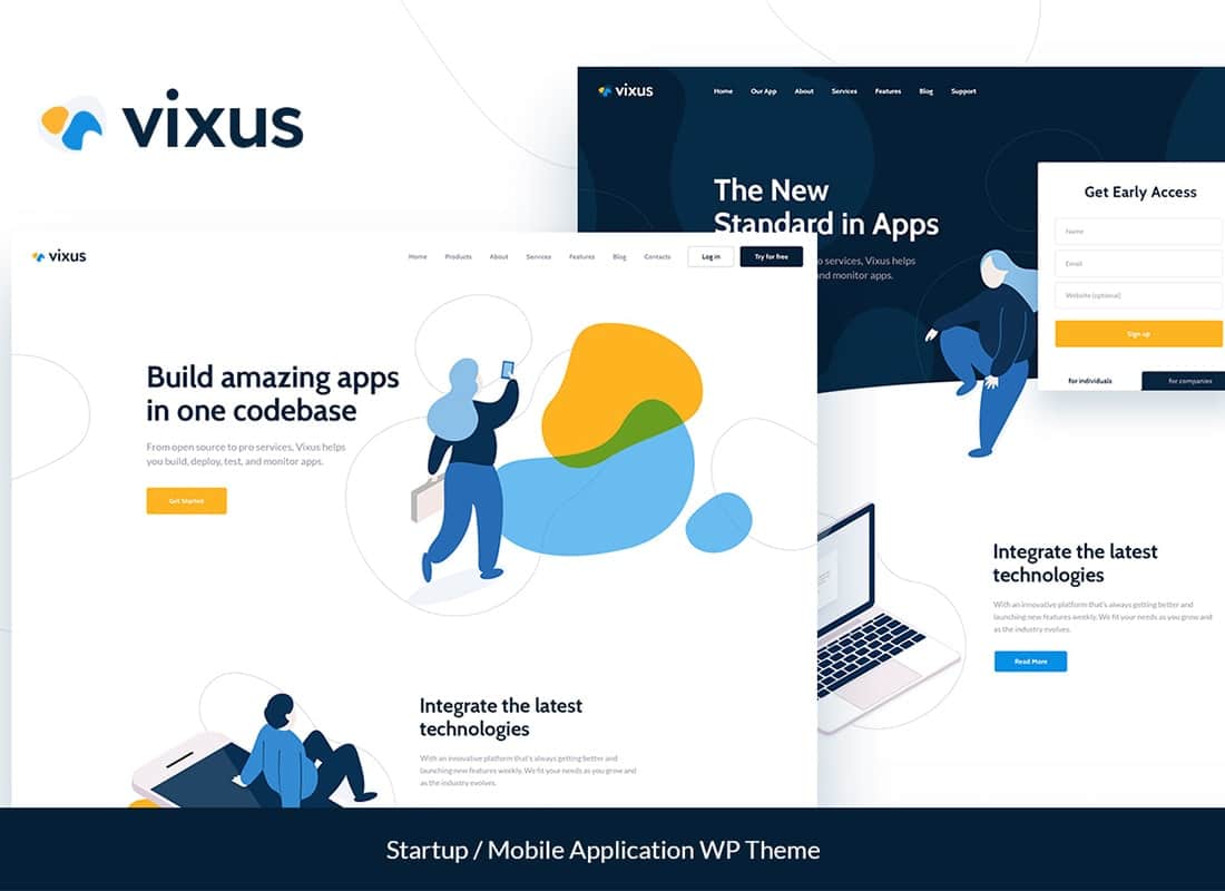 Vixus | Startup & Mobile App Landing Page WordPress Theme Website Template