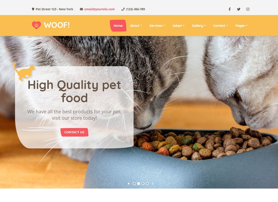 Woof! - Pet WordPress Theme Website Template