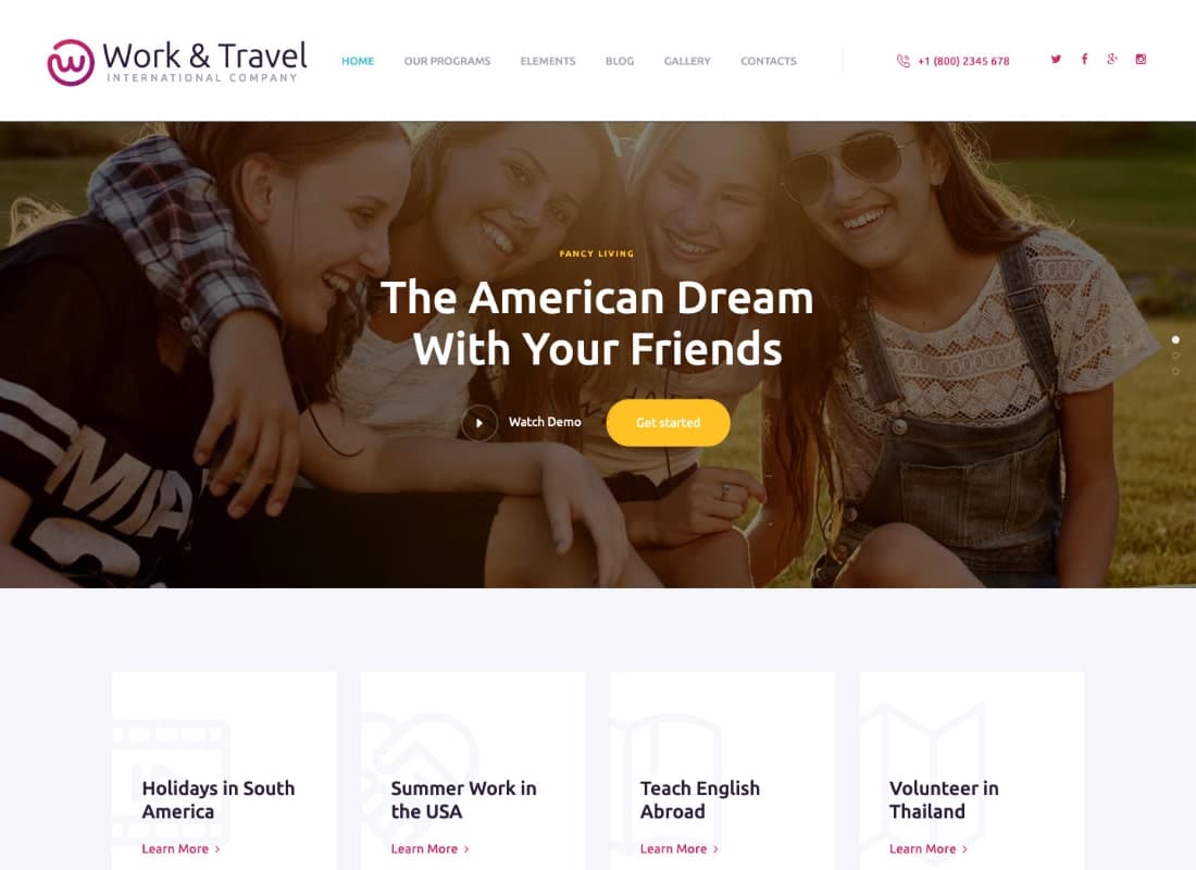 Work & Travel Company & Youth Programs WordPress Theme Website Template