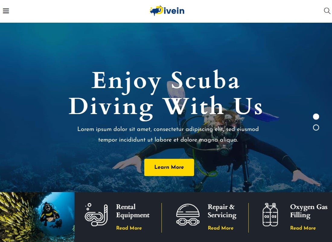 Divein - Scuba Diving & Surfing WordPress Theme Website Template
