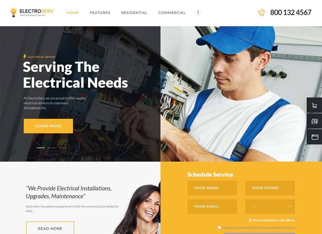 ElectroServ | Electrical Repair Service WordPress Theme Website Template