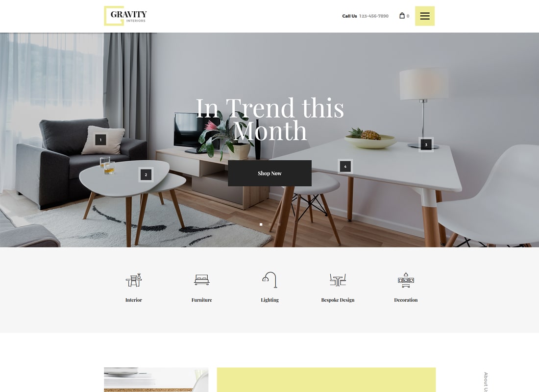 Gravity | A Contemporary Interior Design & Furniture Store WordPress Theme Website Template
