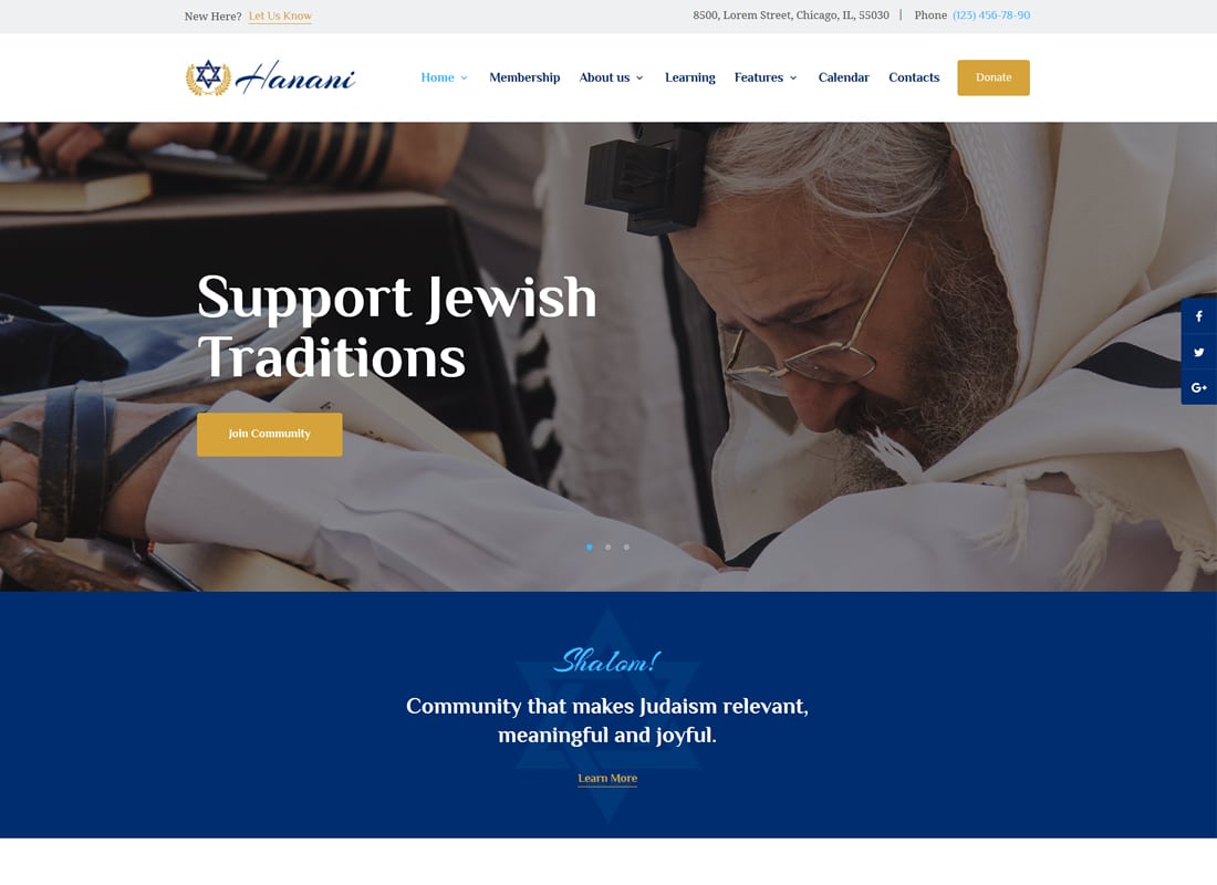 Hanani | Jewish Community & Synagogue WordPress Theme   Website Template