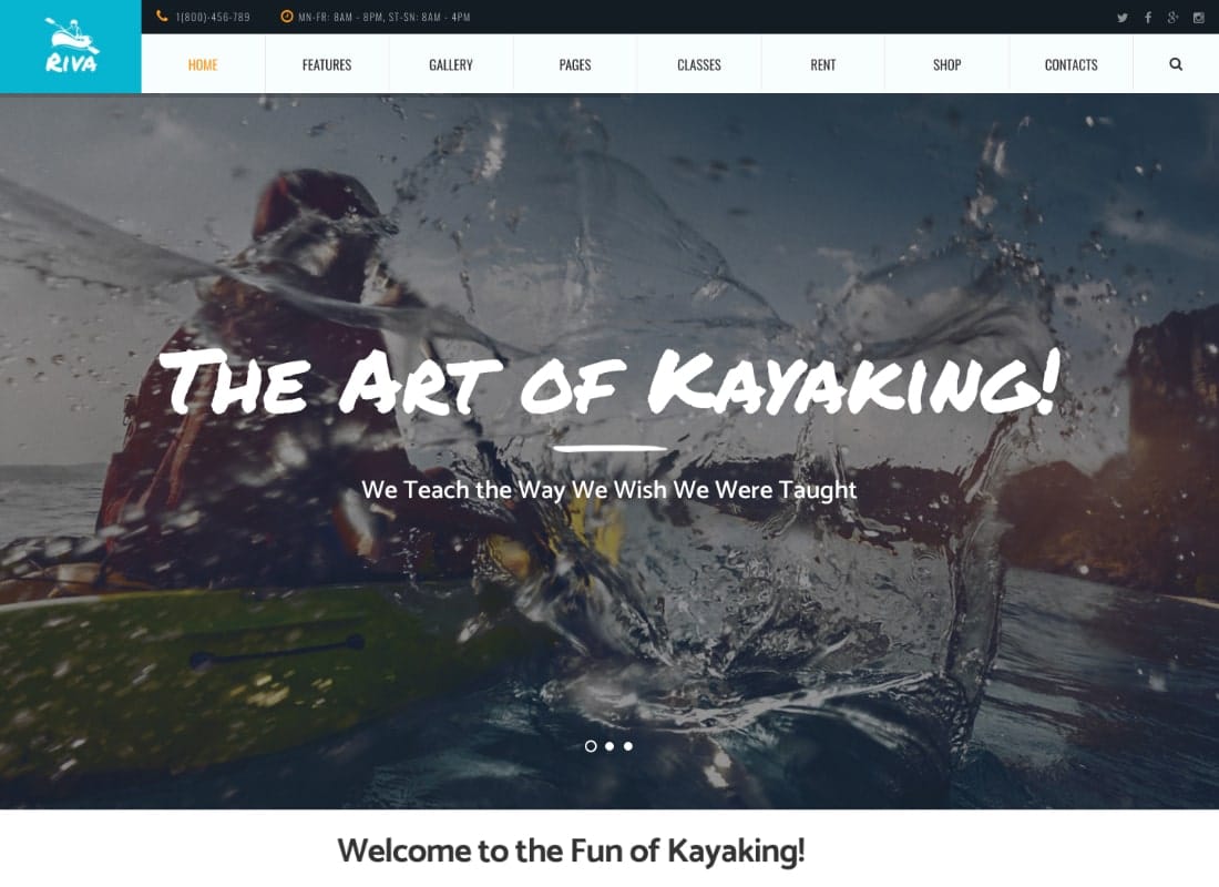 Kayaking / Paddling / Water Sports & Outdoors WordPress Theme Website Template
