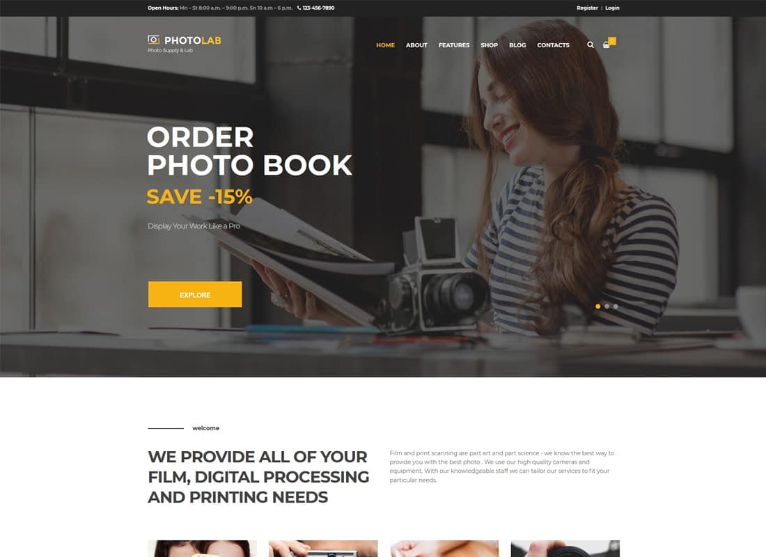 PhotoLab | A Trendy Photo Company & Photo Supply Store WordPress Theme Website Template