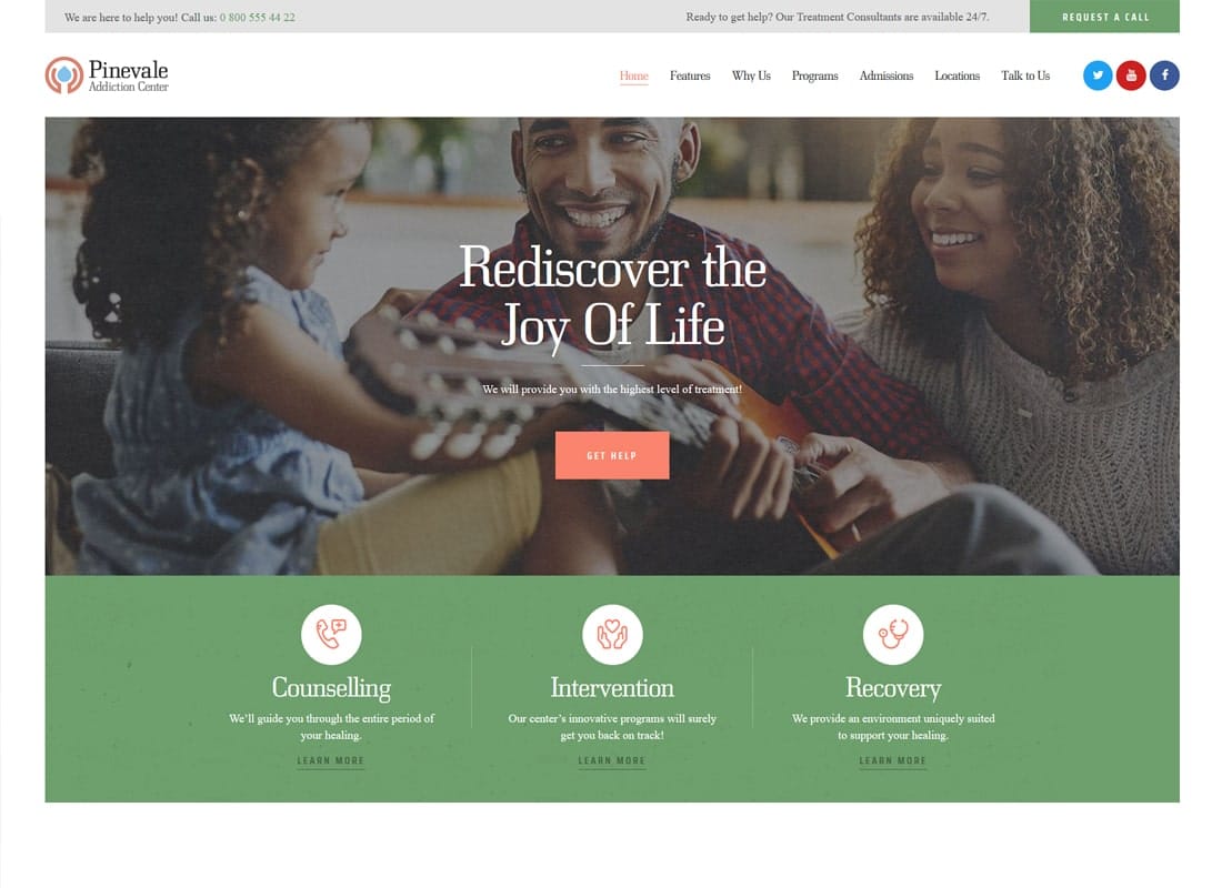Pinevale | Addiction Recovery and Rehabilitation Center WordPress Theme Website Template