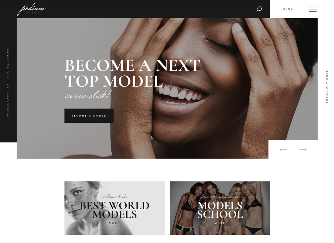 Podium | Model Agency WordPress Theme   Website Template
