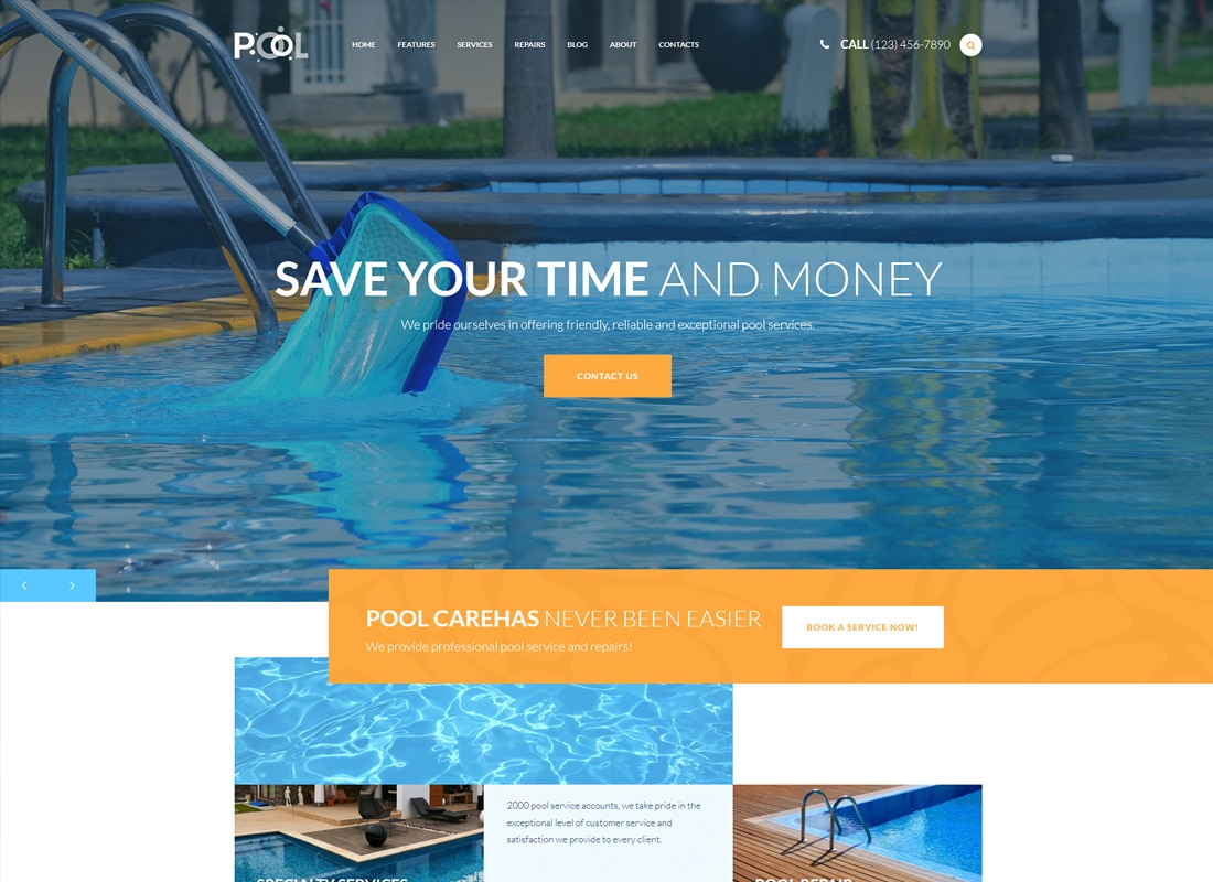 Pool Maintenance Services WordPress Theme Website Template