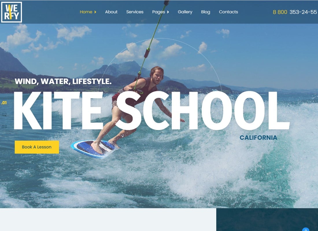 Werfy - Surfing & Water Sports WordPress theme Website Template
